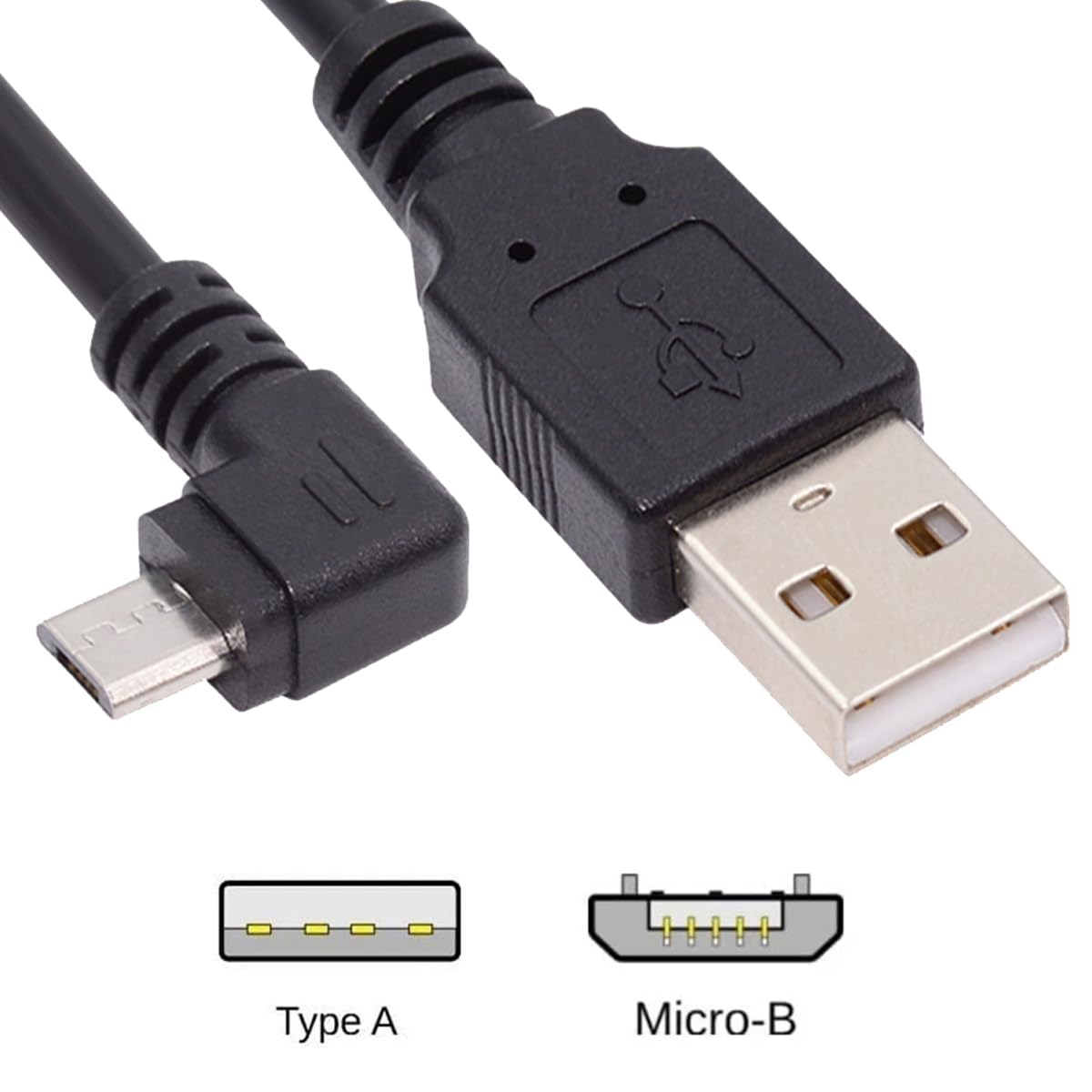 JSER Left Angled 90 Degree Micro USB 2.0 Type 5Pin to USB 2.0 Type-A Data Charge Cable 480Mbps Data for Phone Tablet Computer Camera (100Cm) image number 2