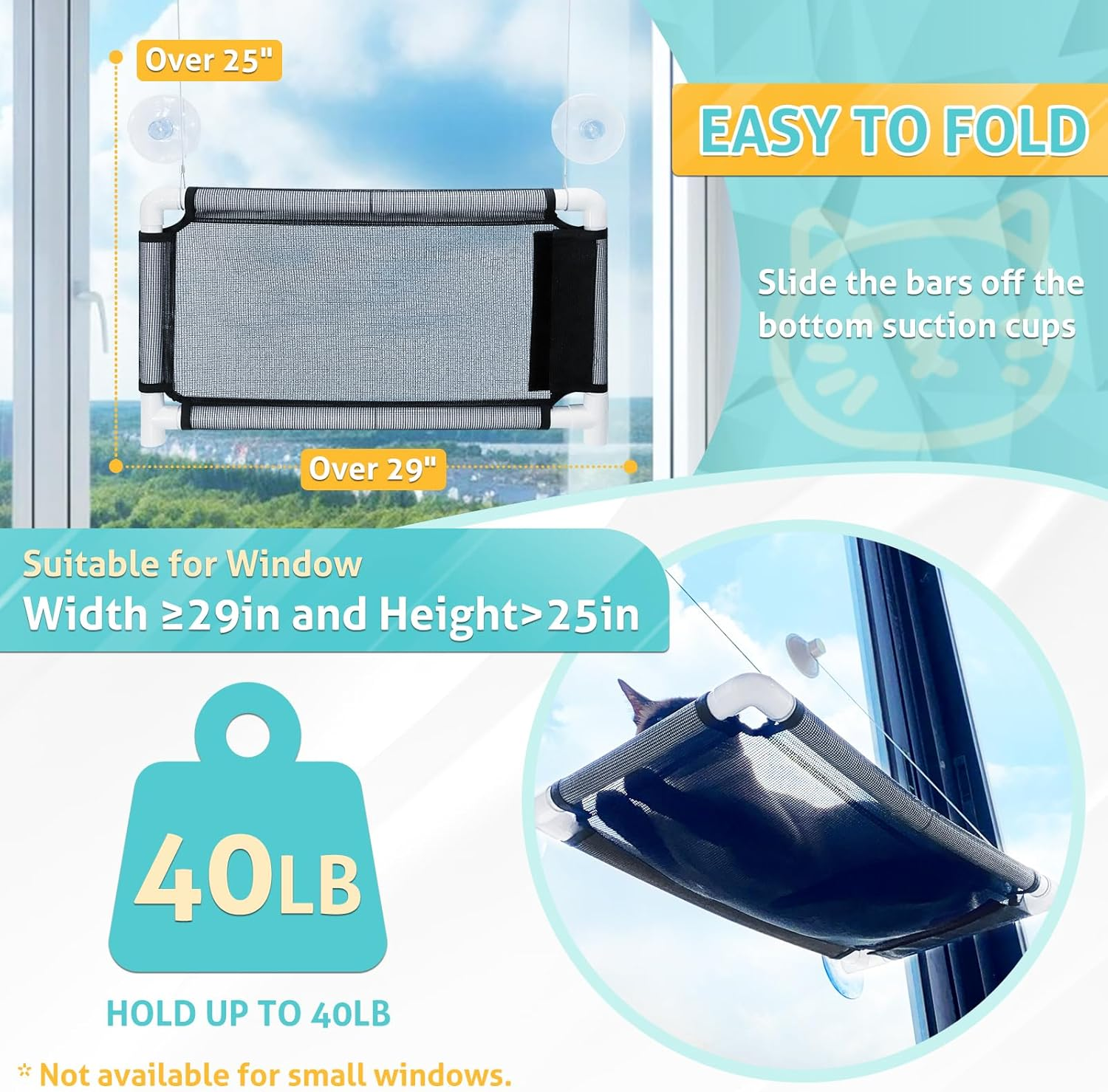 UCINNOVATE Cat Window Perch, Cat Hammock Bed, Indoor Resting Pet Bed, Window Sunny Seat for Kitty Pet Kitten, Cats Perch with Upgraded Suction Cups (Hold up 44 Lbs) image number 5