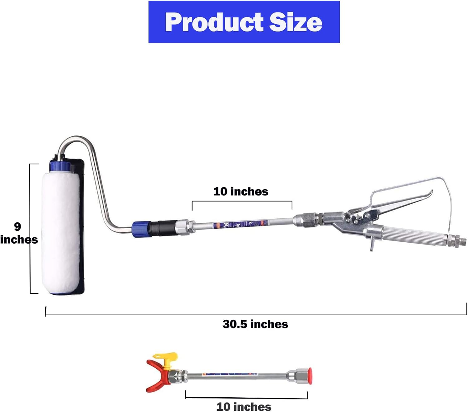 DUSICHIN DUS-133 Power Paint Roller Cover 9 Inch Rotating Painting Tool for High Pressure Paint Spraying Equipment Power Roller 10-Inch Extension Pole 3/4 Nap image number 3