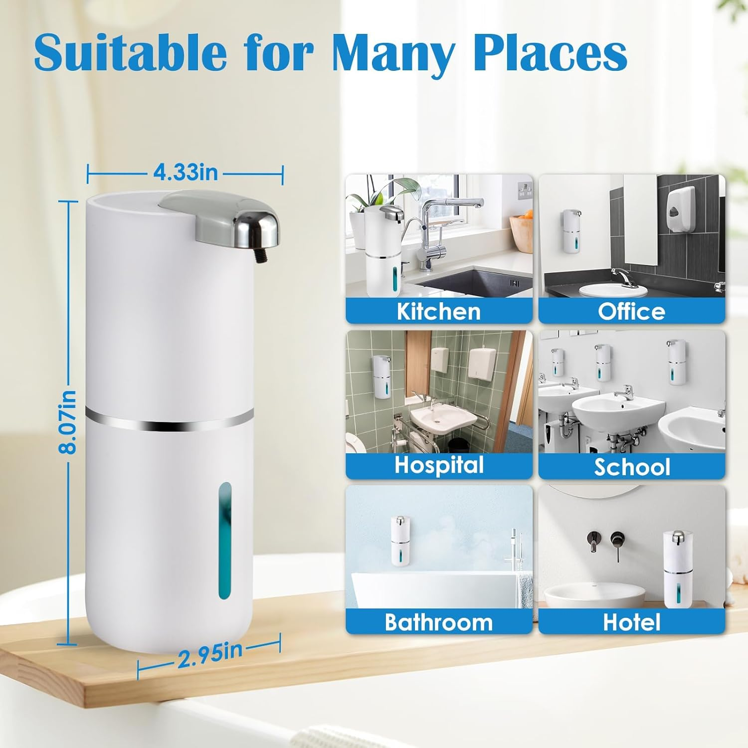 Automatic Soap Dispenser, Wall Mounted 4-Level Adjustable Foaming Hand Soap Dispenser, Rechargeable Bathroom Foam Soap Dispenser, Electric Touchless Kitchen Soap Dispenser image number 6