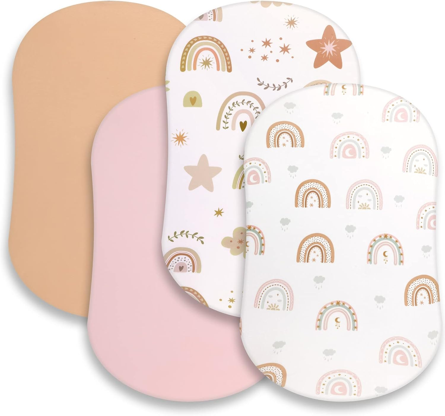 Rtteri 4 Pcs Baby Bassinet Sheets Soft Fitted for Baby Boys Girls Soft Cotton Animals Bassinet Sheet Cover Safe Comfort for Standard Bassinet Pads Rectangular Mattress Cradle, Zebra, Giraffe image number 1