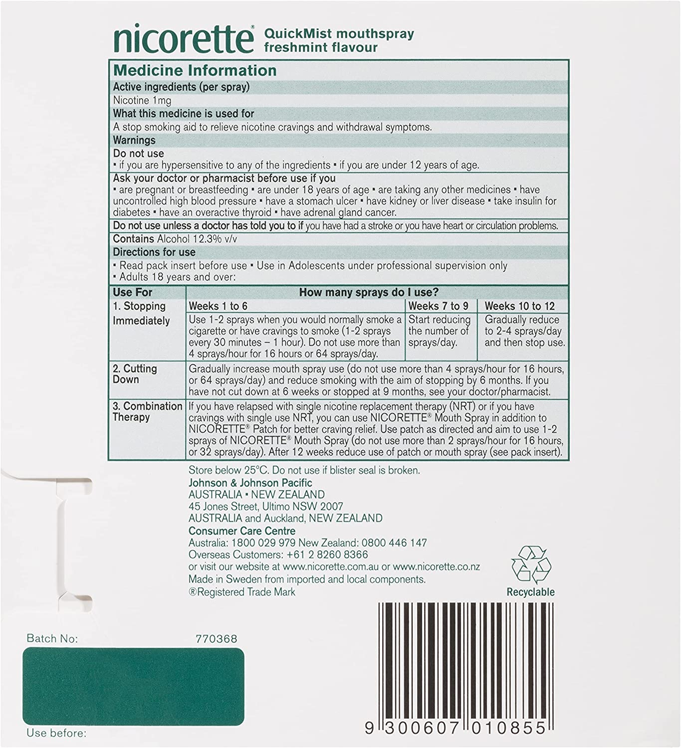 Nicorette Quit Smoking Quickmist Nicotine Mouth Spray Freshmint 2 X 150 Pack image number 2