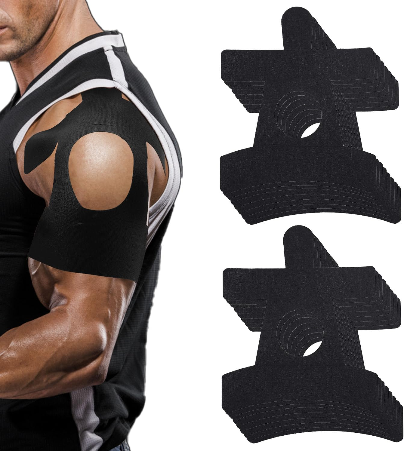 16Pcs Kinesiology Tapes for Shoulder, Precut Waterproof & Breathable Elastic Sports Tape for Muscle Support & Athletic Stability (Black) image number 4