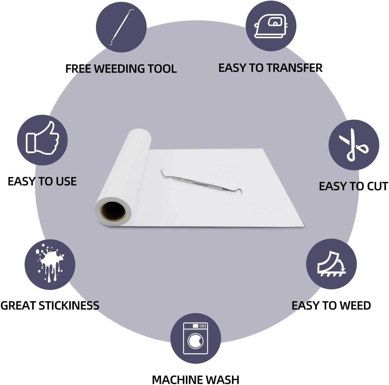 Heat Transfer Vinyl HTV - 12" X 18Ft Iron on Vinyl for Cricut & Silhouette Cameo, Heat Transfer Vinyl Easyweed & Cut, HTV Vinyl Roll for T-Shirts Bags and Other Textiles (02-White) image number 4