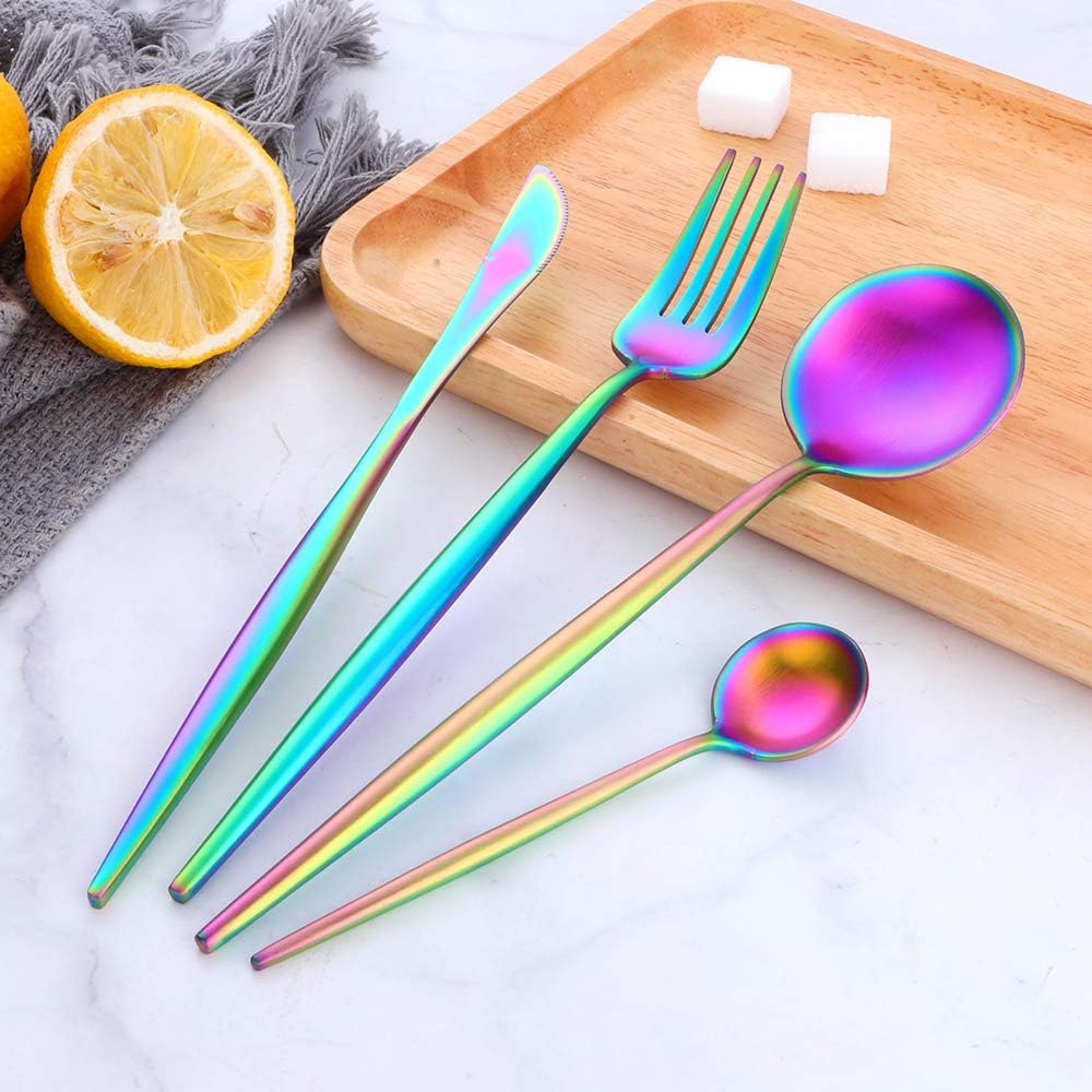 16 Piece Silverware Set, Stainless Steel Flatware Set Service for 4, Tableware Cutlery Set Including Knives Forks Spoons, Mirror Polishing, Dishwasher Safe (Rainbow) image number 2
