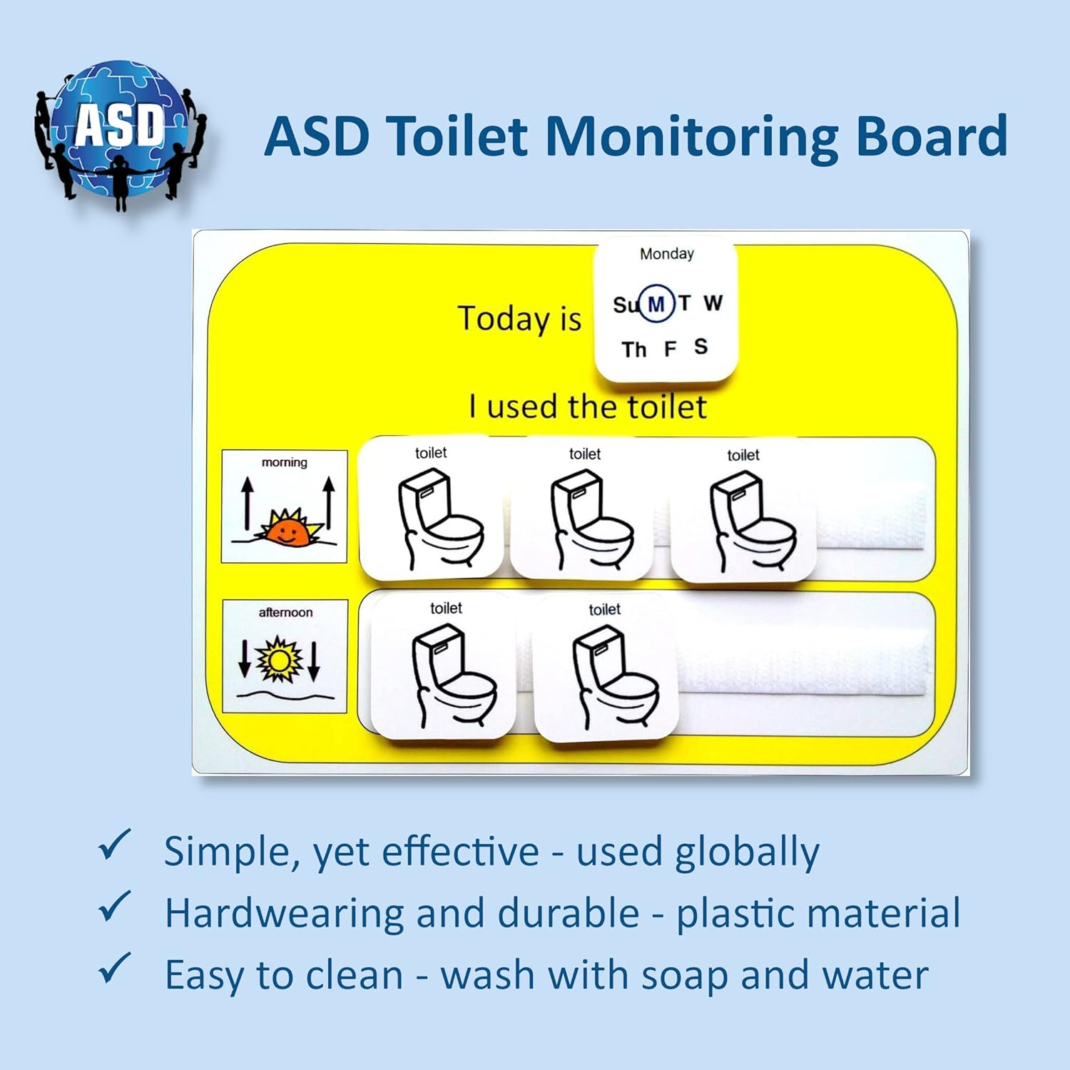 Visual Toilet Monitoring Board for Potty Training &ndash; Symbol Cards and Board Compatible with Pecs Symbols & Boardmaker PCS (For Non-Verbal, ADHD, ASD, Autism, Kids, Children, Toddlers) (English) image number 6