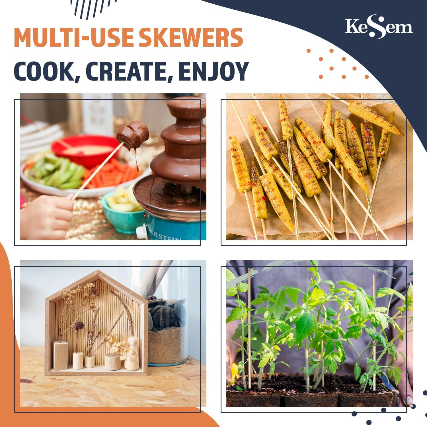 100Pcs 18" Long Bamboo Skewers Sticks for Grilling BBQ Kabob Barbecue Marshmallow Roasting Stick 4Mm Thick Natural Wooden Smore Sticks Craft (18 Inch)