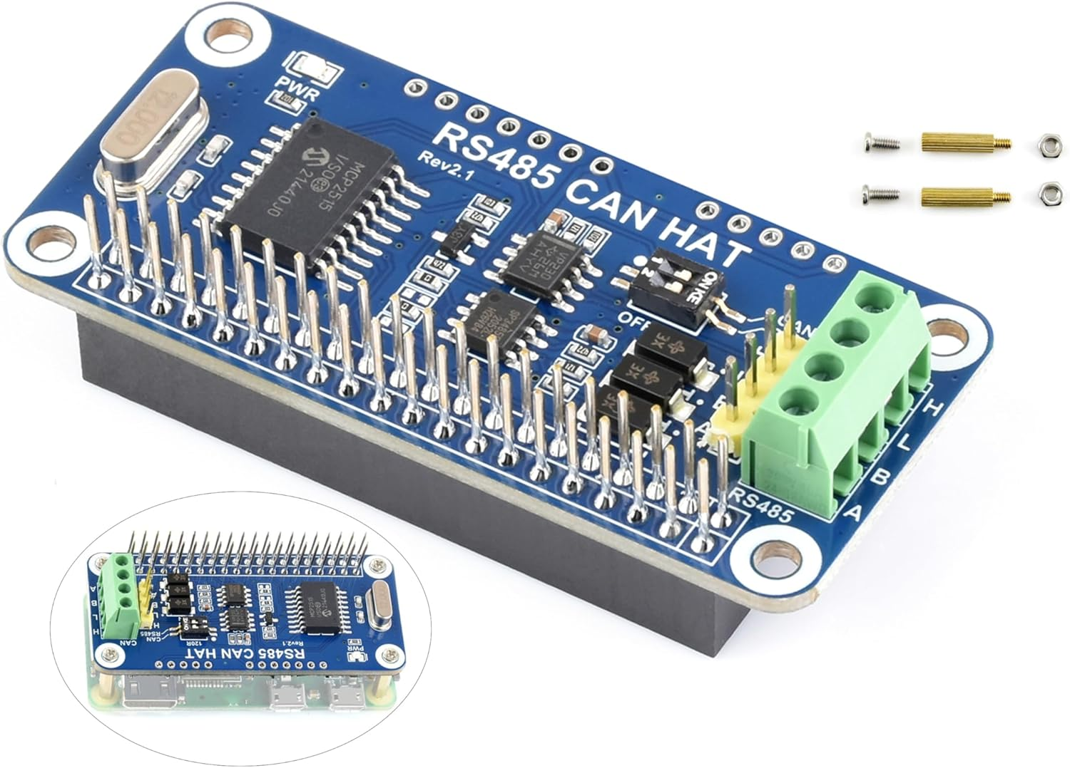 RS485 CAN HAT Compatible with Raspberry Pi 5/4B/3B+/3B/Zero/Zero W/Wh/Zero 2W, Expand CAN and RS485 Functions, CAN Controller MCP2515 via SPI Interface, RS485 Controlled via UART image number 2