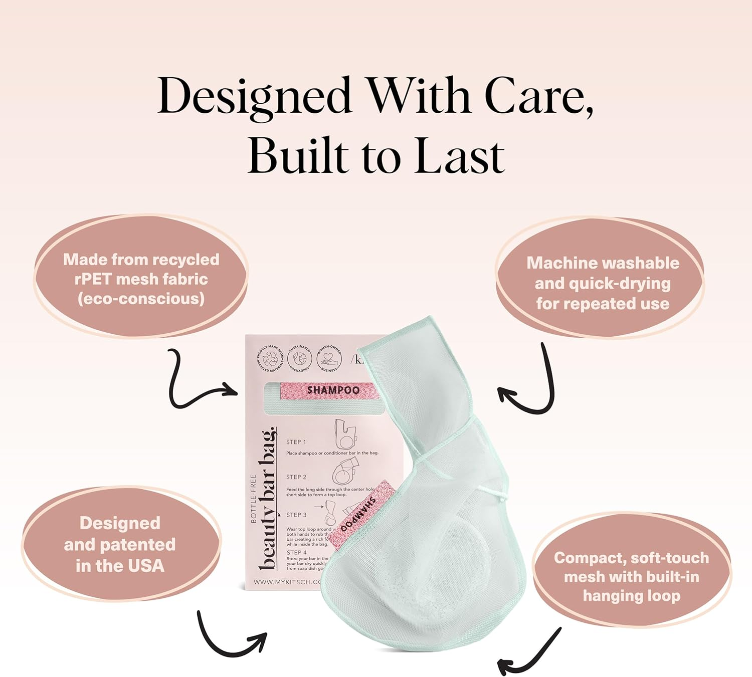 Kitsch Bar Soap Saver Bag - Beauty Bar Soap Bag & Bar Soap Pouch to Preserve Soap Bars | Body Wash, Conditioner & Shampoo Bar Holder | Soap Savers for Bar Soap | Recycled Mesh Soap Bag (Mint)