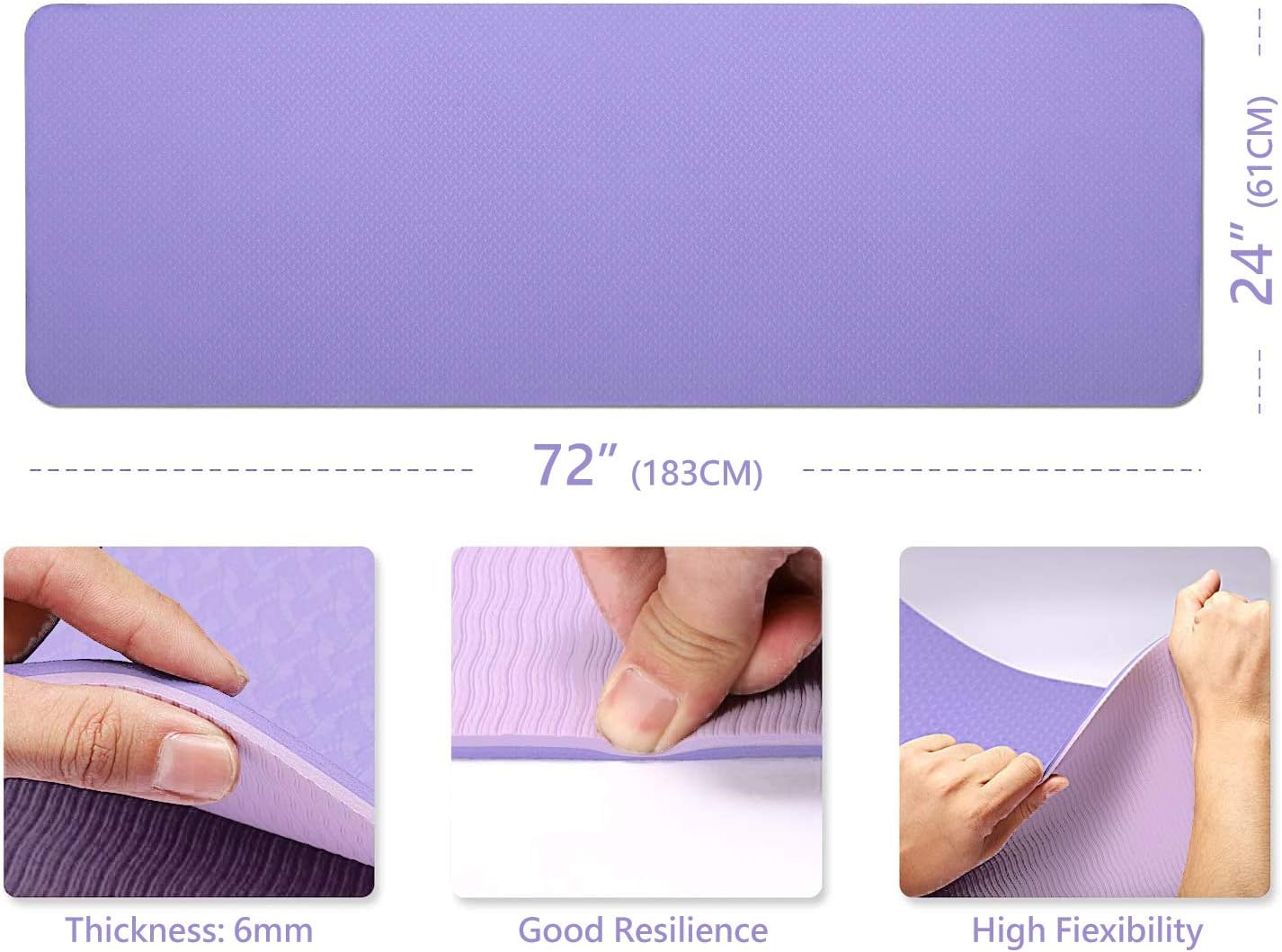 Dobetter TPE Yoga Mat Exercise Fitness Eco Friendly Non Slip Dual Layer +Carry Bag (Violet) image number 5