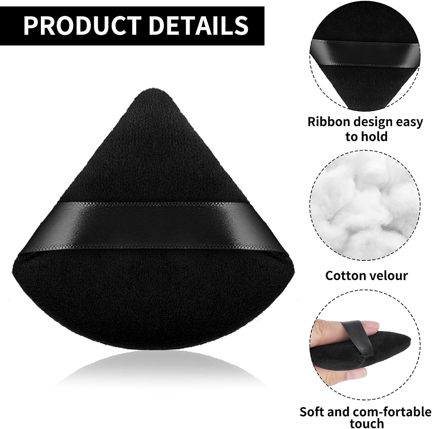 2 Pieces Triangle Cosmetic Loose Powder Puffs Washable Reusable Soft Plush Foundation Sponge for Face Body Wet Dry Makeup Tool image number 2