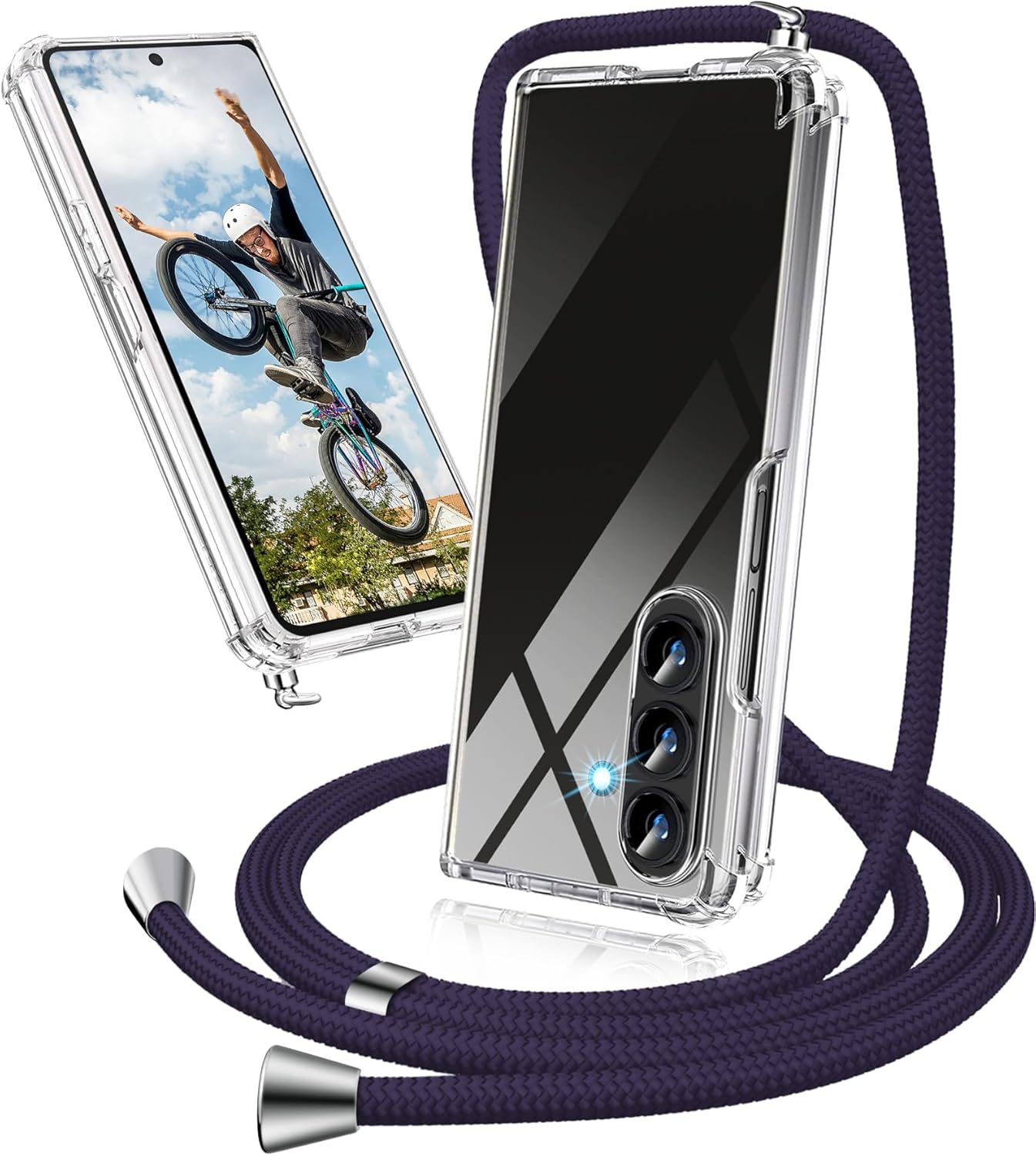 Mobile Phone Chain Case for Samsung Galaxy Z Fold 7, Case with Strap, Transparent Necklace Mobile Phone Case Z Fold 7 with Chain Cord Shoulder Ultra Thin Transparent Protective Case for Samsung Z Fold