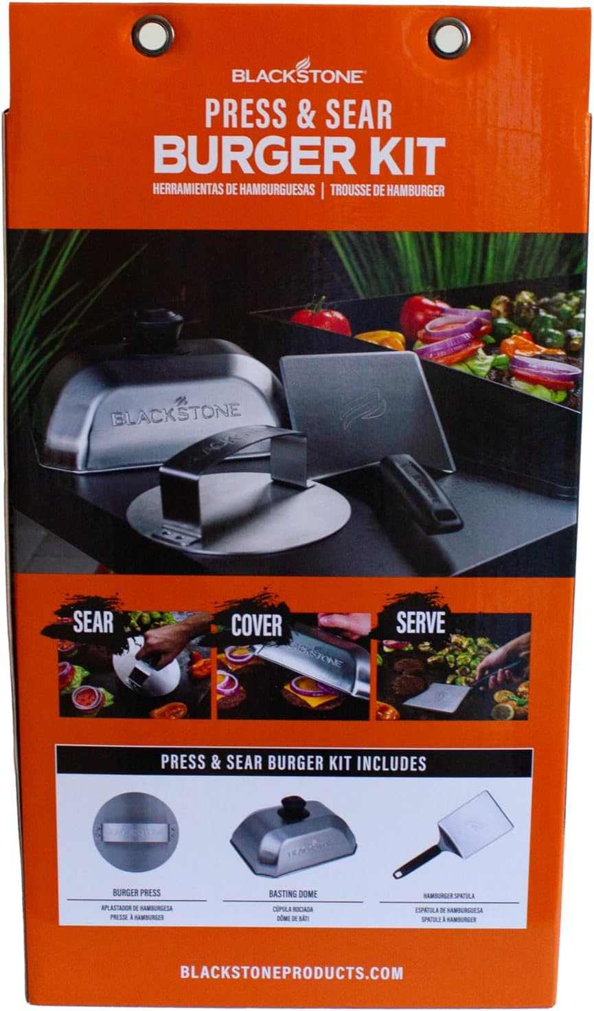 Blackstone 5462 Hamburger Kit (3 Piece) &ndash; Metal Flipper Spatula Turner, Basting Cover & Hamburger Press Patty Stainless Steel Burger Maker Set for Bacon, Steak&ndash;Griddle Accessories for Grilling, Black