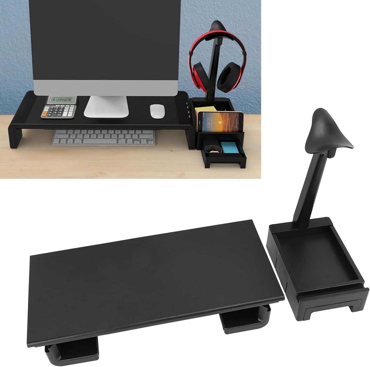 Monitor Stand Riser, Computer Monitor Stand for Desk, Height Adjustable Computer Stand, Desk Monitor Stand underneath Storage with Drawer Phone Stand Headphone Stand USB Port for Office image number 5
