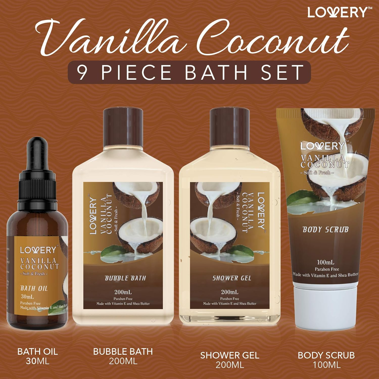 Bath and Body Gift Basket for Women and Men - 9 Piece Set of Vanilla Coconut Home Spa Set, Includes Fragrant Lotions, Extra Large Bath Bombs, Coconut Oil, Luxurious Bath Towel & More image number 3