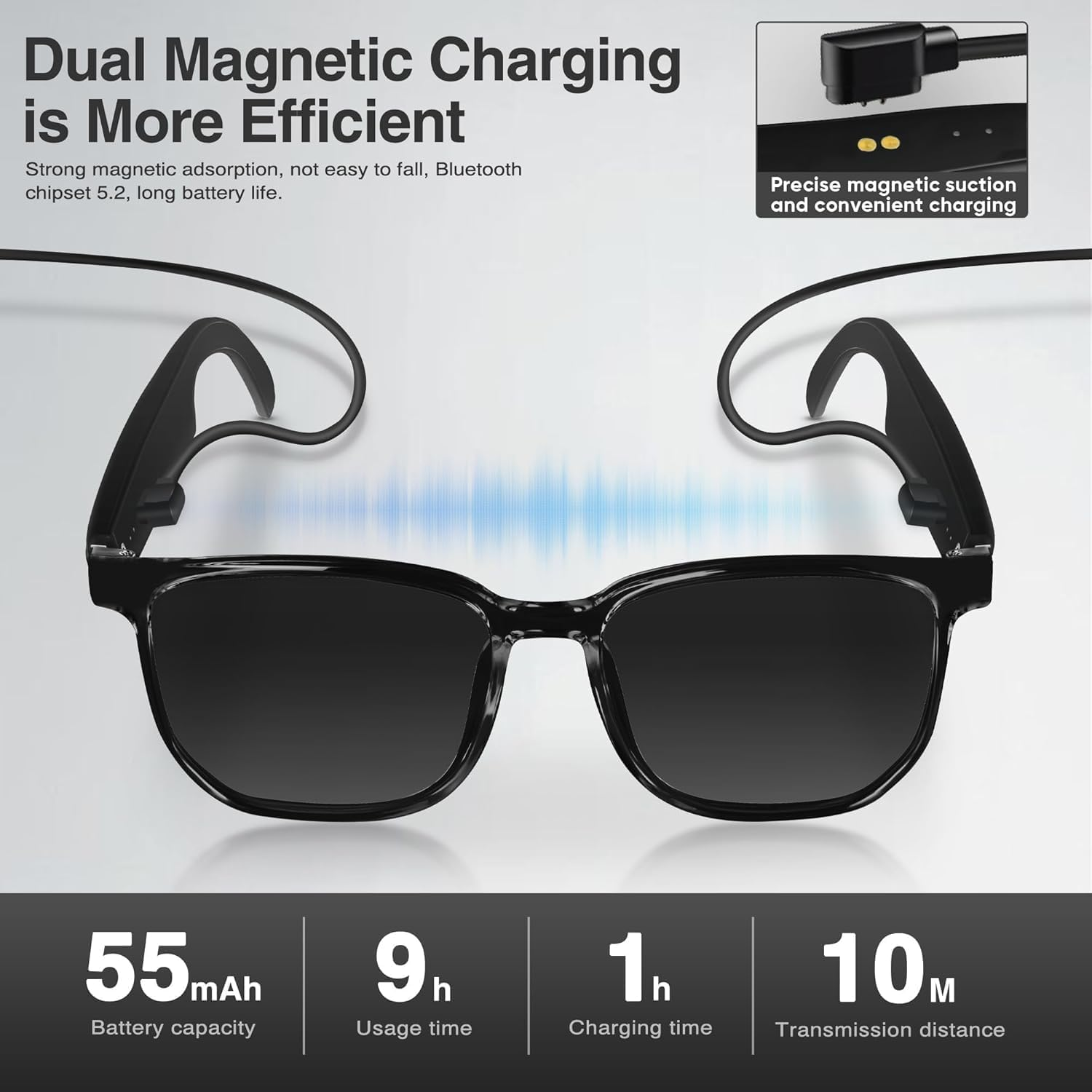 Smart Glasses with AI Assistant, Polarized UV Protection Lenses, Bluetooth Connectivity, Black image number 5