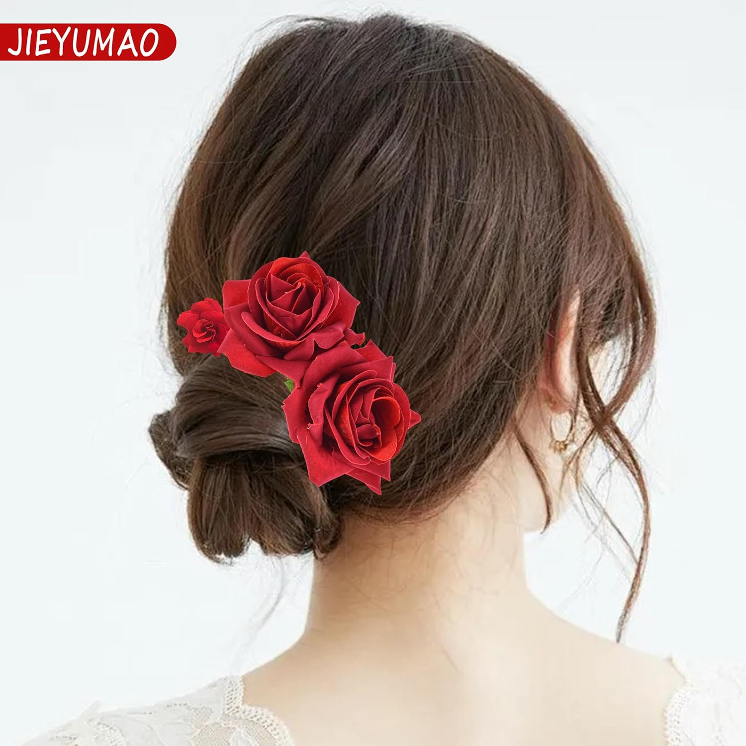 JIEYUMAO 7Pcs Rose Flower Hair Clips, Artifical Red Rose Hair Clip for Women, Elegant Rose Flower Hair Comb Rose Brooch Floral Clips Roses Flower Hair Barrette Hair Accessories for Wedding Party image number 2