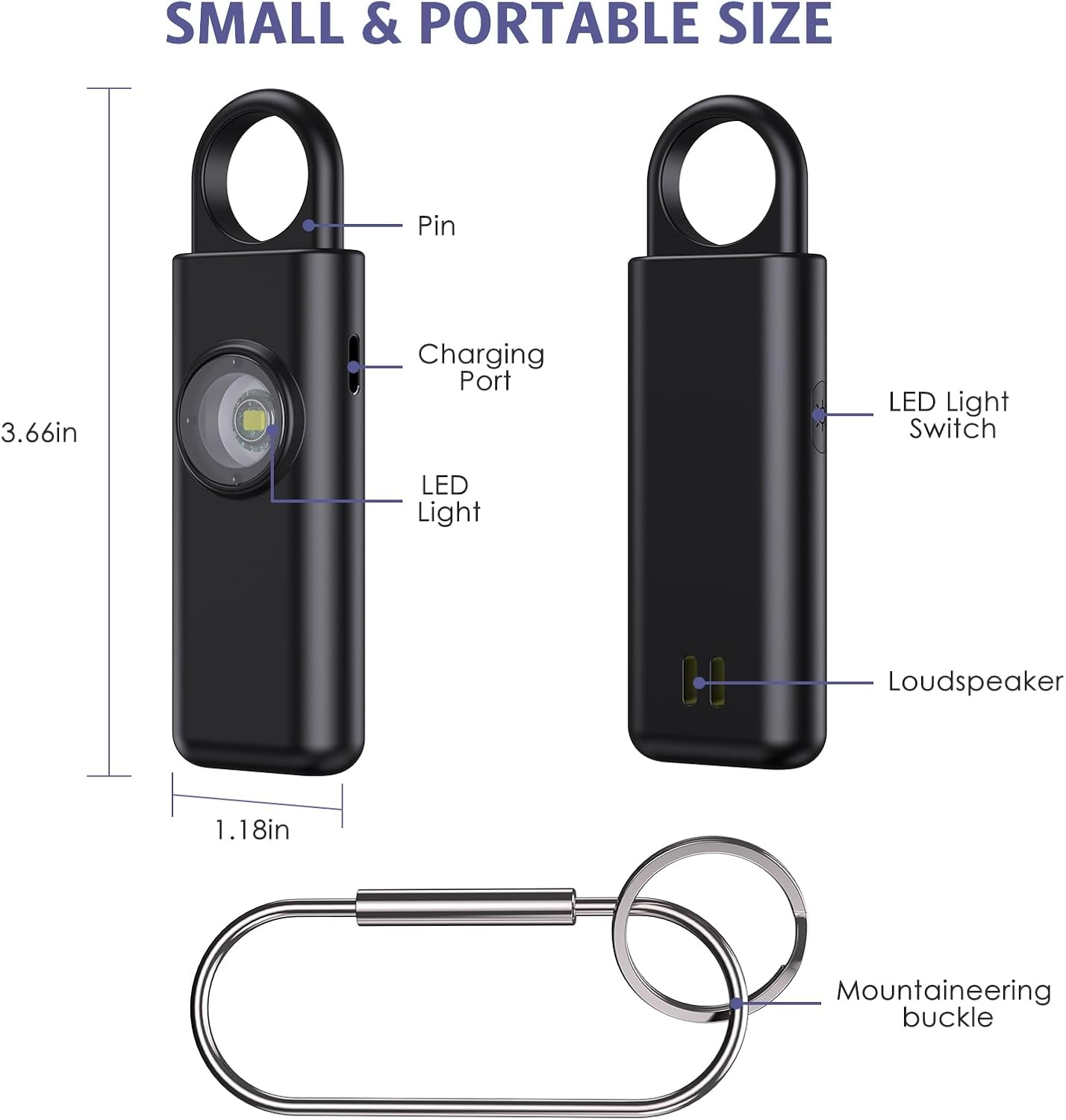 OQIMAX Personal Safety Alarm Keychain,130Db Loud Personal Alarm Police Approved with LED Flashlight, Rechargeable Small Personal Panic & Rape Alarm Keyring for Students, Girls, Kids image number 4