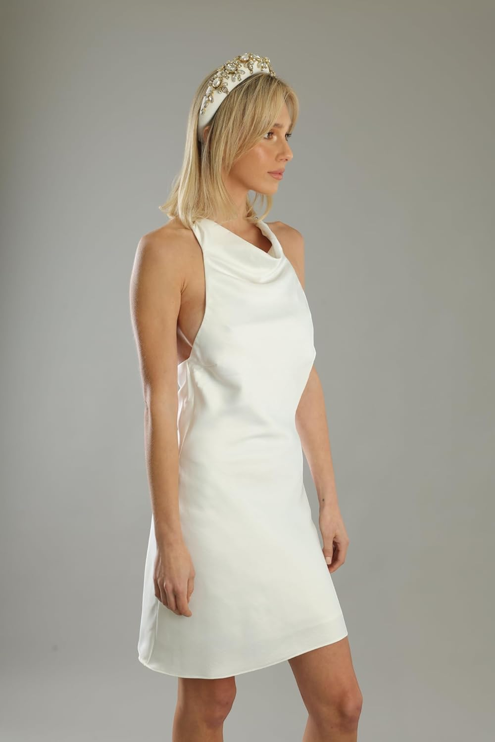 Morgan & Taylor Ophelia Beaded Padded Headband - White, Chic Statement Accessory White image number 5