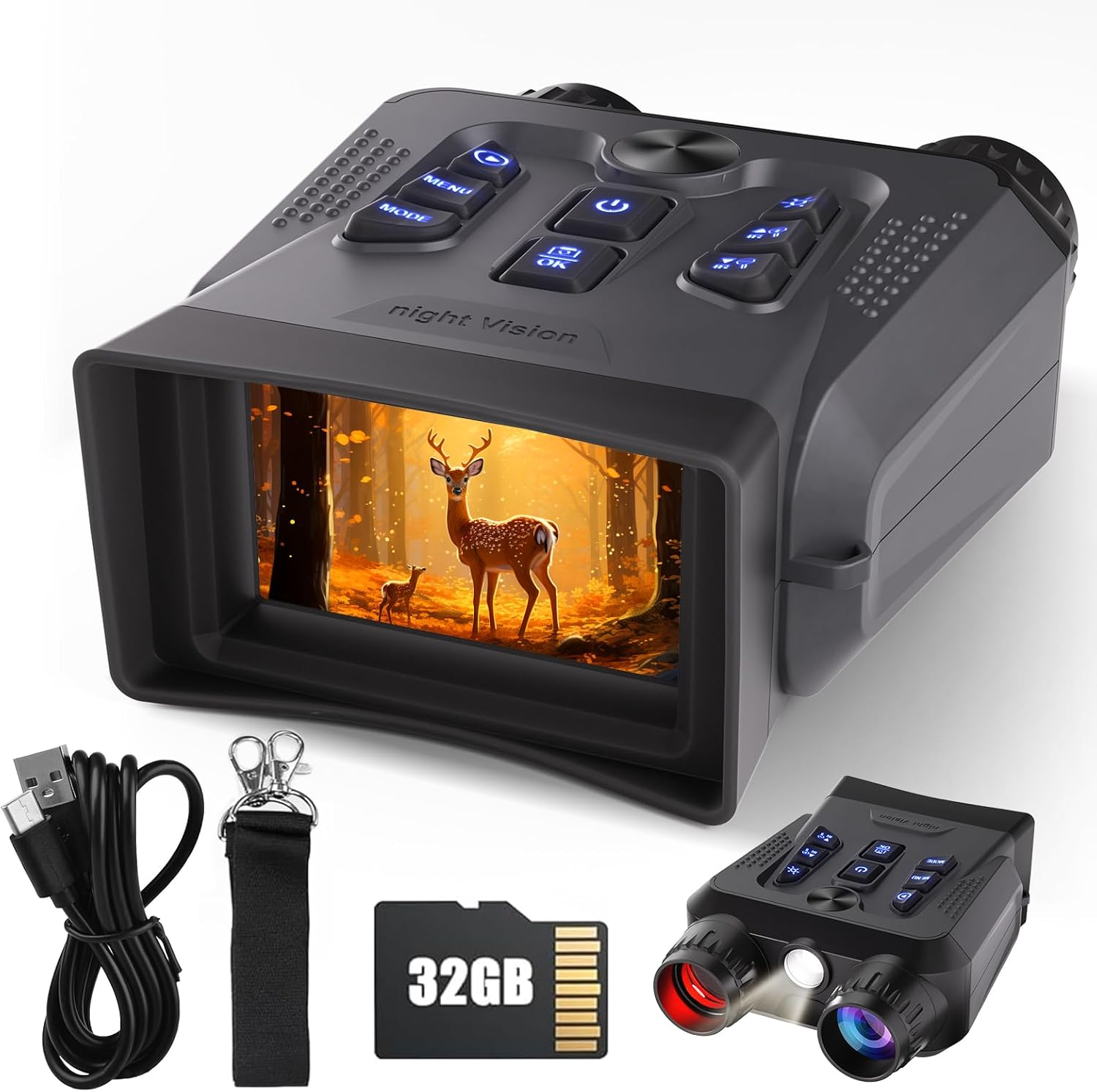 Night Vision Goggles, 4K Night Vision Binoculars for Adults High Powered, 3.0&rdquo; HD Night Vision Camera Infrared Goggles Scope and Day for Camping & Outdoor with 32GB TF Card, 10X Digital Zoom & 9 IR image number 5