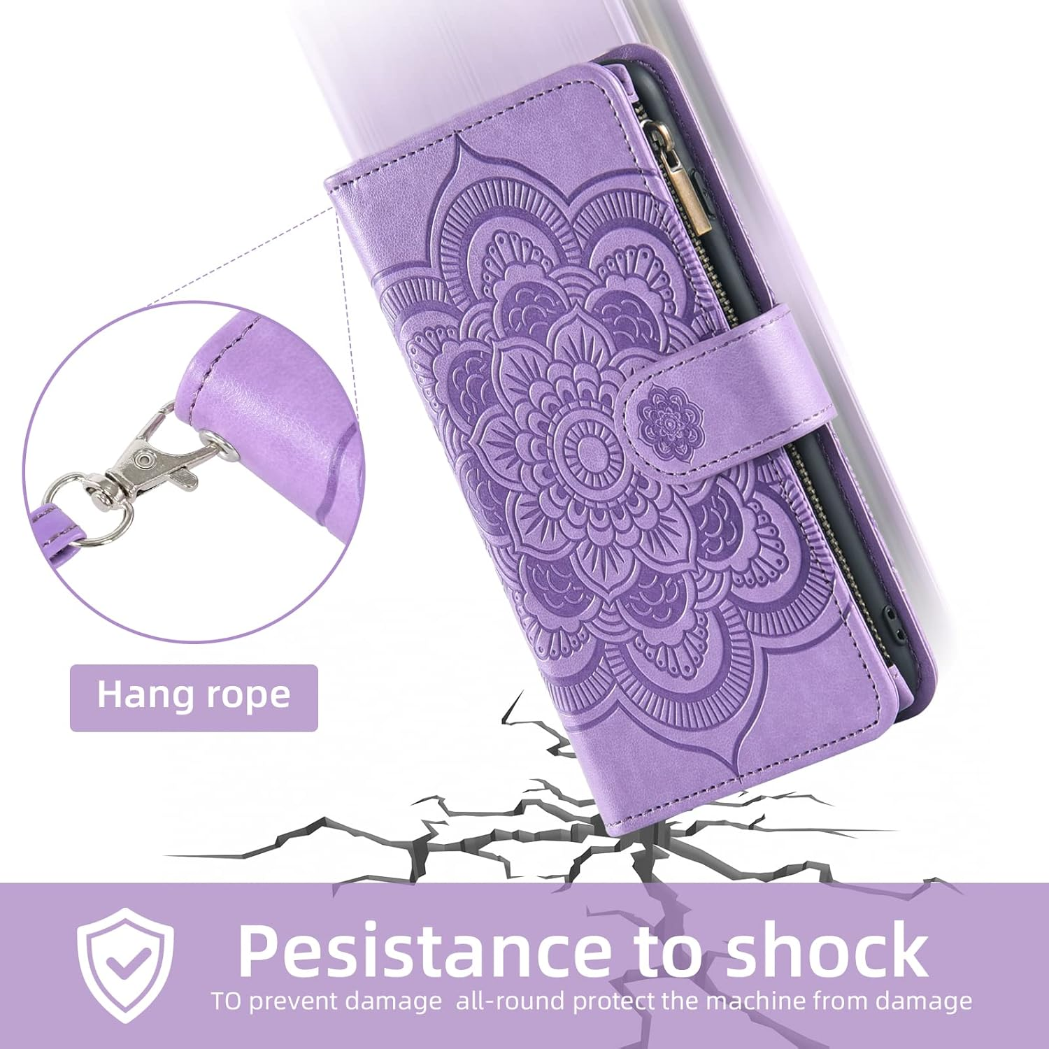 Asuwish Compatible with Iphone 15 Pro 6.1 Inch Wallet Case and Tempered Glass Screen Protector Flip Credit Card Holder Cell Phone Cover for Iphone15Pro 5G I I-Phone I15 Iphone15 15Pro Women Men Purple - Purple image number 3
