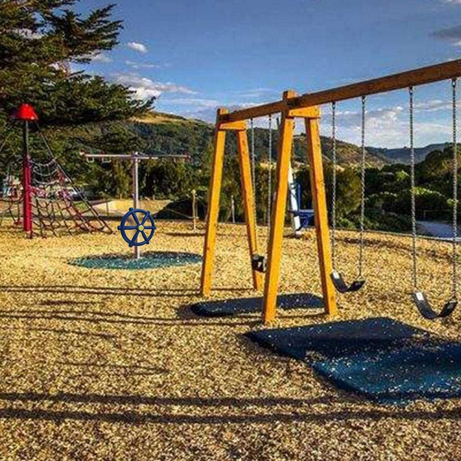 Kids Playground Steering Wheel, Swingset Steering Wheel Attachment, Pirate Ship Wheel for Jungle Gym or Swing Set Blue
