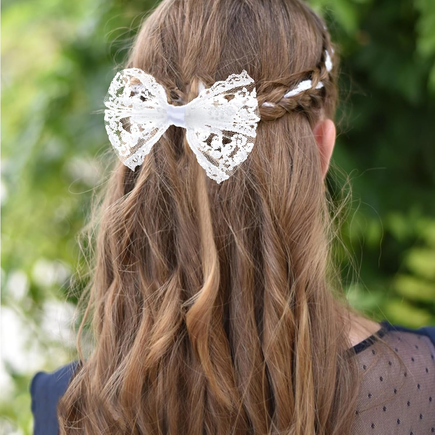 NICENEEDED 2PCS 3 Inch Lace Hair Bow Clips, Vintage Multicolor Bowknot Hair Accessories, Hair Barrettes for Different Occasions