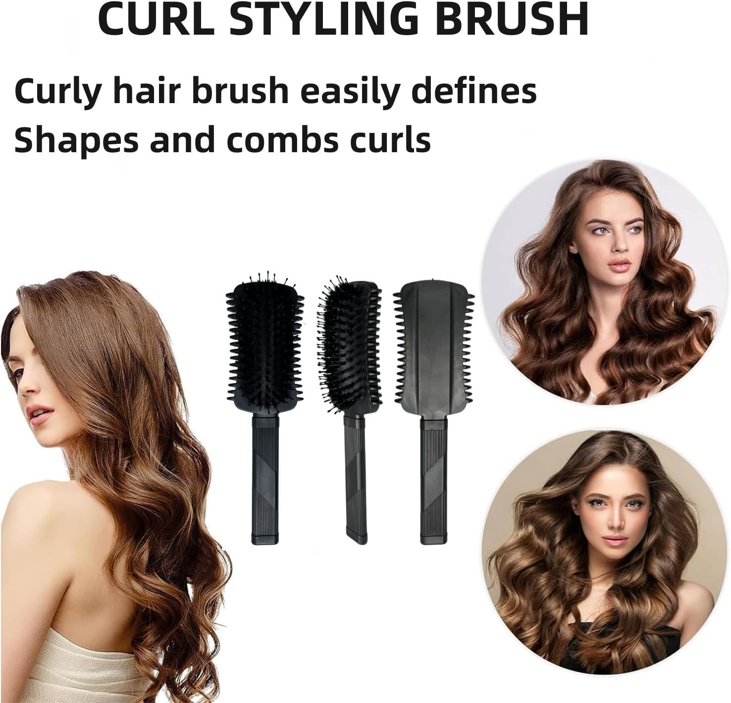 Curl Defining Brush, Curly Hair Brush, Curl Defining Boar Bristle Hair Brush for Detangling, Shaping and Defining Curls (Black) image number 3