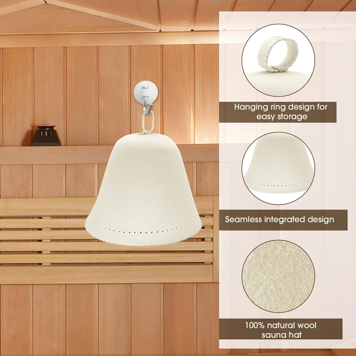 MYMULIKE Wool Sauna Hat, Heat Insulating Sauna Cap for Men and Women, Sauna Accessories for Spa, Steam Room, Banya, Bathhouse, One Size Fits All image number 3