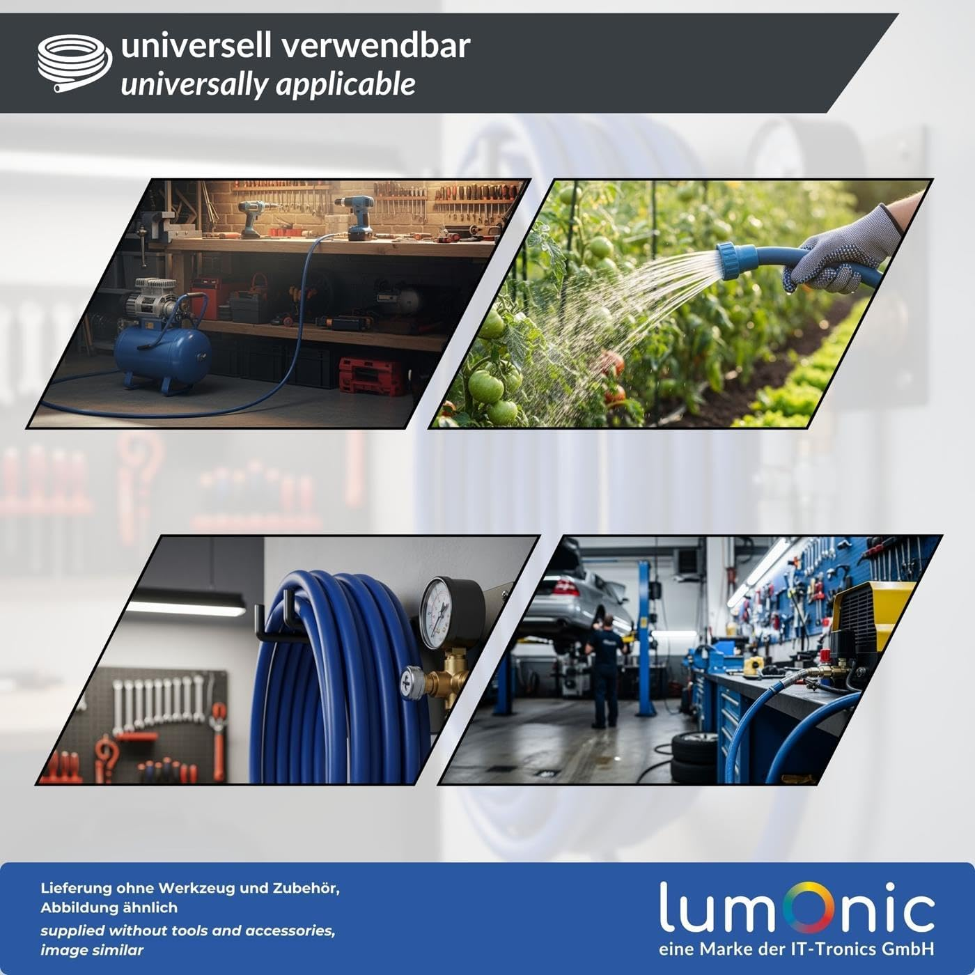 Lumonic I PVC Hose I 13 Mm I 10 M I Flexible, Abrasion-Resistant and Fabric-Reinforced I Compressed Air & Irrigation I Water Hose I Compressed Air Hose I up to 16 image number 1