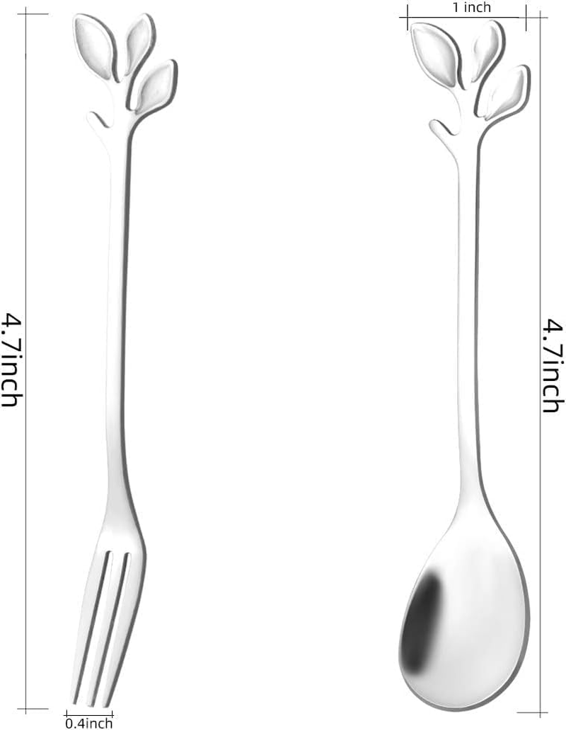 Stainless Steel Leaf Appetizercake Fruit Fork,10Pcs Leaf Handle Small Coffee Spoons and Dessert Fork,Stainless Steel Leaf Coffee Spoon and Fork,Stainless Steelleafcoffeespoonandfruitfork,Silver - Silver image number 5