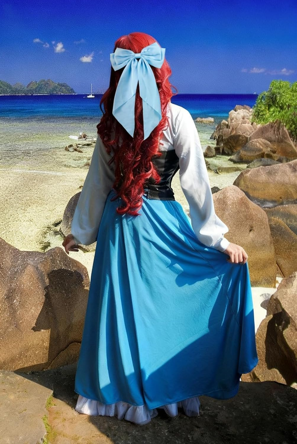 Hair Bows for Women Clips Big Hair Bow Ribbon, Long Silky Satin Ribbon Bows for Oversized,Light Blue Large Hairbow Barrettes Coquette Hair Accessories for Women Girls Aesthetic - Blue image number 5