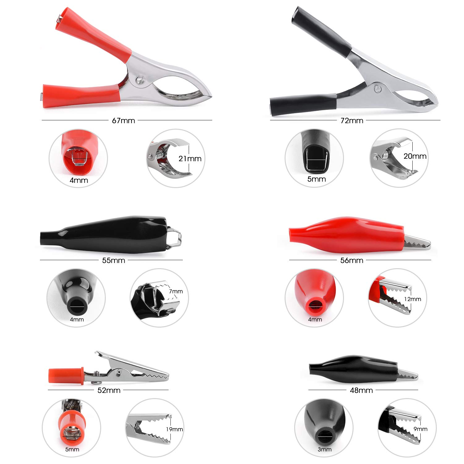 Nilight - 50052R 60Pcs Metal Alligator Clip Clamp Assortment Test Lead Electrical Battery Clamp Connector Alligator Connector Electrical Assortment Charging Clip image number 3