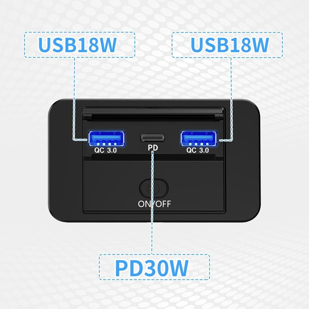 66W 12V Charger Panel Wall Mount QC3.0+PD3.0+QC3.0 USB Outlet Charger Socket Power Outlet for Car Marine Bus RV Truck image number 1