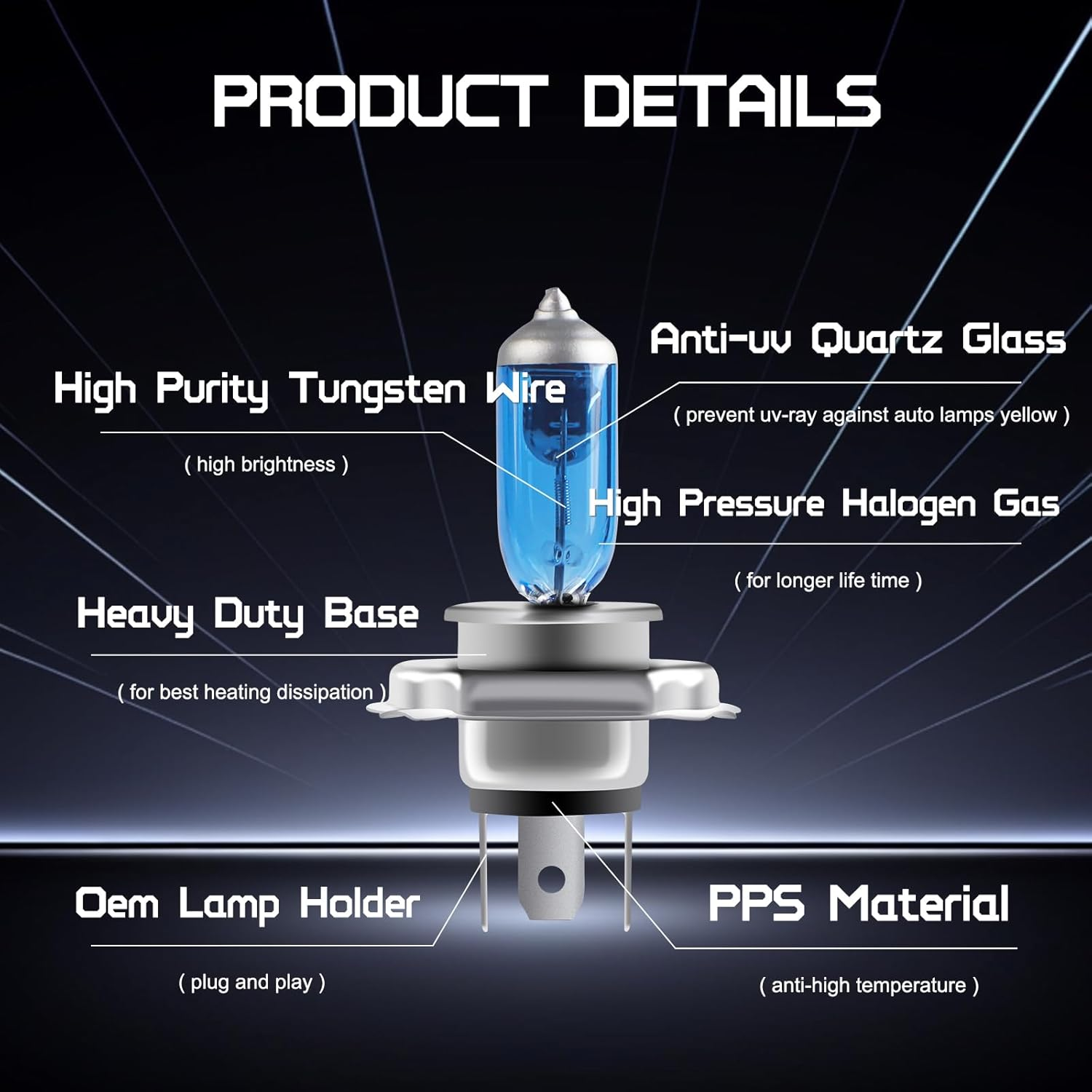 Kaidengzhe H4 Halogen Bulbs 12V 100/90W - 10-Pack Ultra Bright H4 Headlight Conversion Kit, H4 9003 Halogen Headlamp Car Headlights Replacement for Daytime Running/Fog Lights (Universal Fit) image number 2