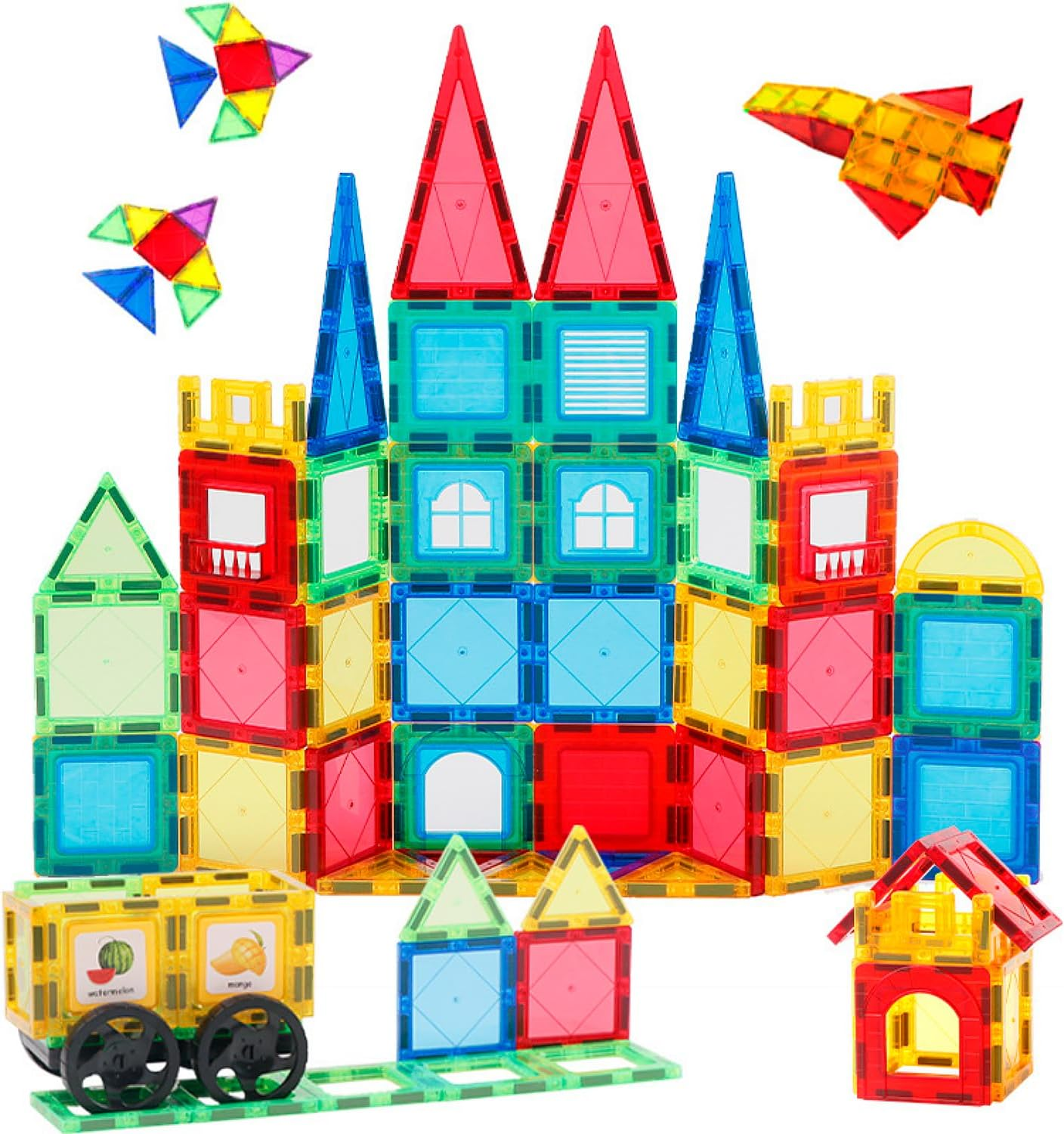 AKMA Magnetic Tiles Building Blocks Set - 103Pcs Magnetic Blocks Including Car, Secure Rivets, Bpa-Free, Rainbow Colors, STEM Learning Toys for Kids, Toddlers, Boys & Girls, Inspiring Montessori Fun image number 5