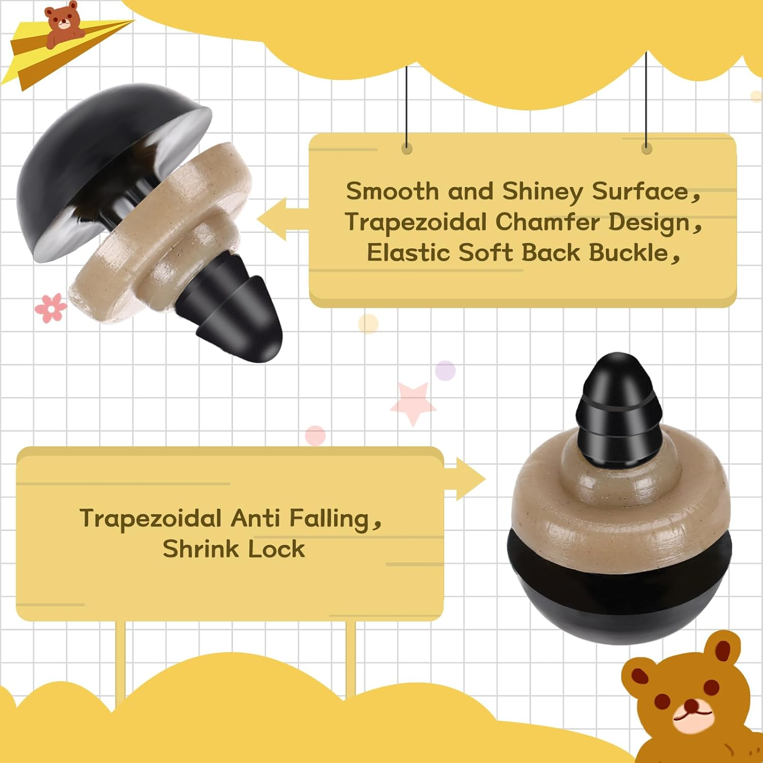 UPINS 600 Pieces 12MM Safety Eyes with Washers Black Plastic Safety Eyes for Amigurumi Doll Crochet Eyes for DIY Crafts Stuffed Animals Making Supplies image number 6