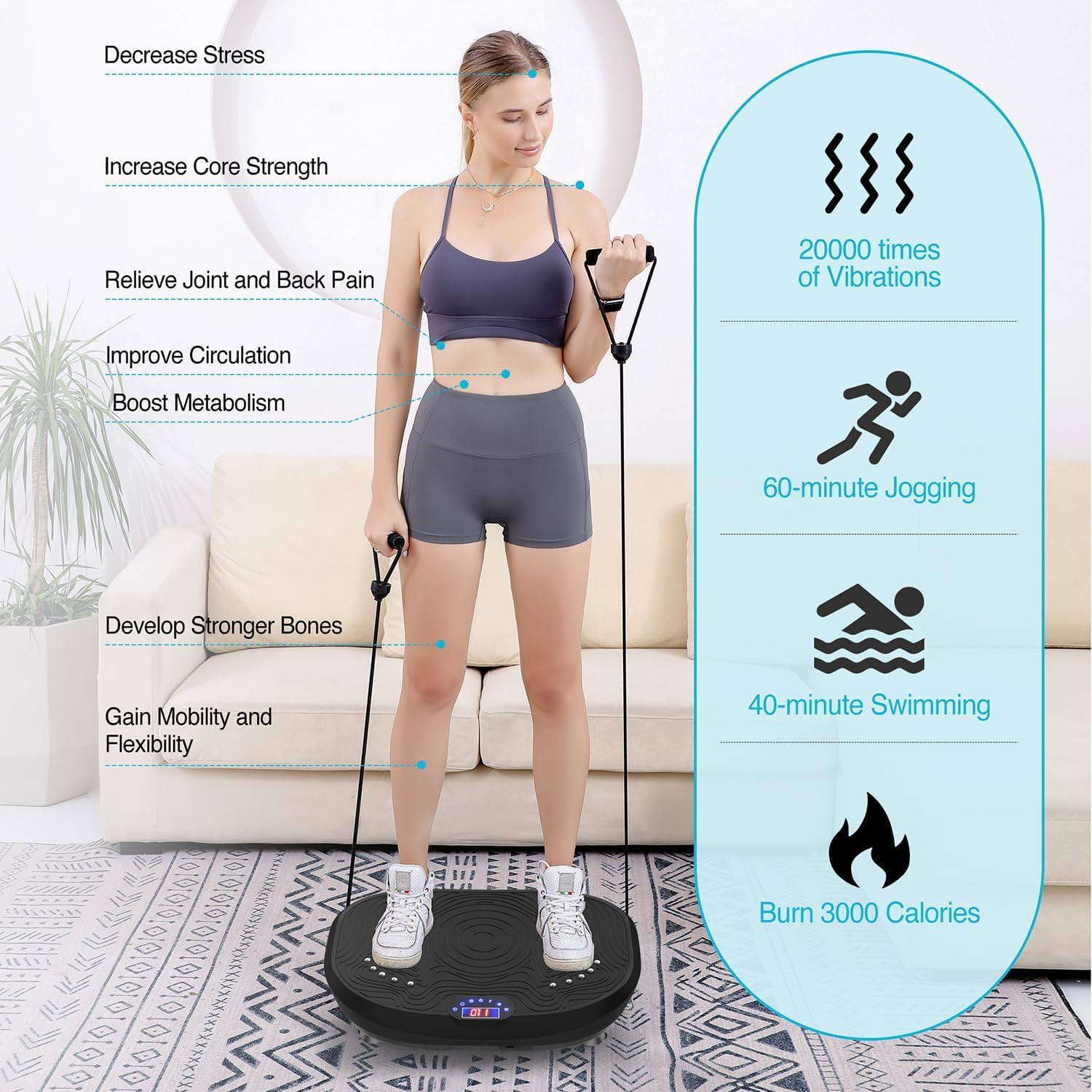 Vibration Plate Exercise Machine - 120 Speed Levels Full Body Workout Vibration Platform with Loop Bands & Remote Control for Home Fitness & Weight Loss & Muscle Toning