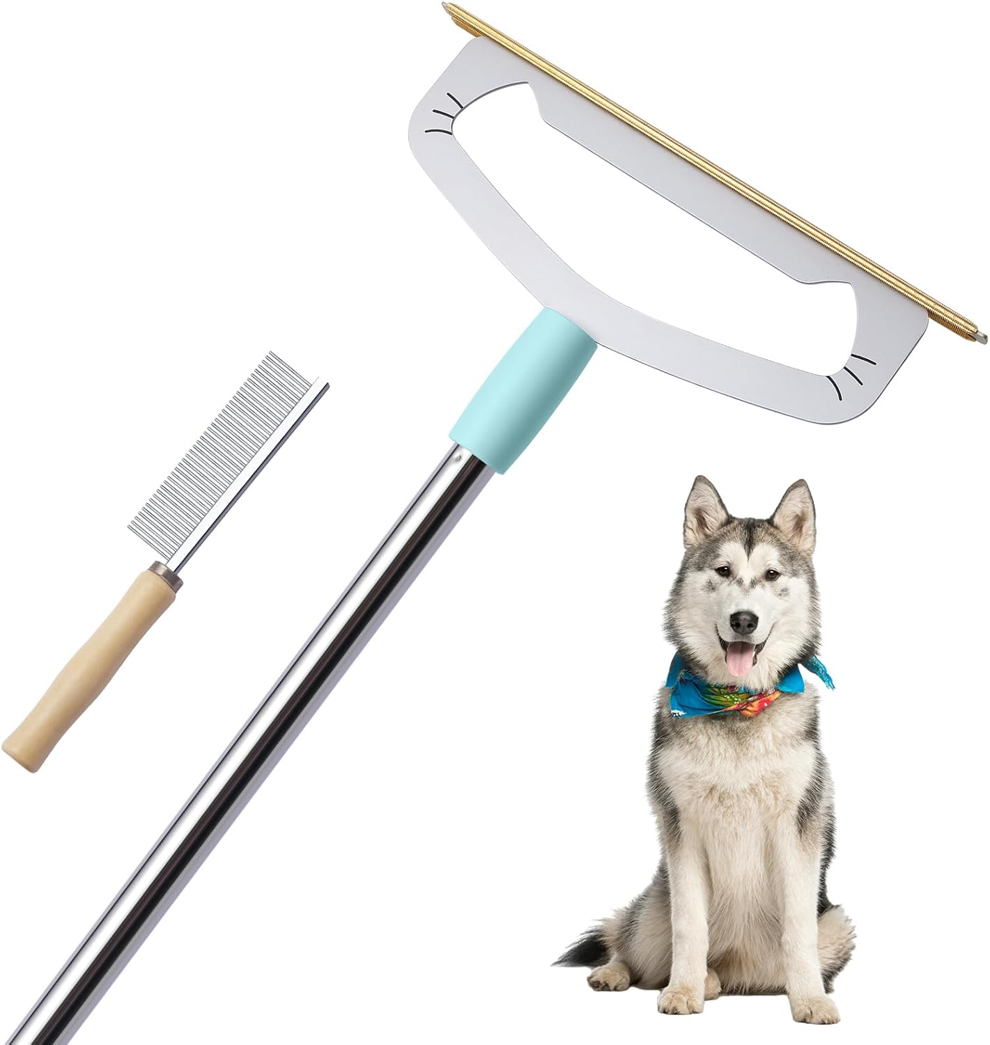 Large Metal Carpet Rake Pet Hair Removal Tool &ndash; 58&rdquo; Handle Thicker Poles 12&rdquo; Wide Dog Cat Hair Remover&ndash; 4 Length Adjustable Pro Pet Fur Removal Broom, Stairs Rug Carpet Brush image number 1