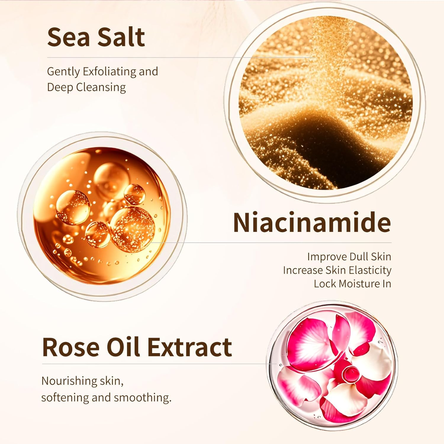 Niacinamide Exfoliating Body Scrub - Rose Scrub with Niacinamide, Rose Oil and Seal Salt - Hydrating & Smooths Skin, Suitable for Sensitive Skin - 8.82Oz
