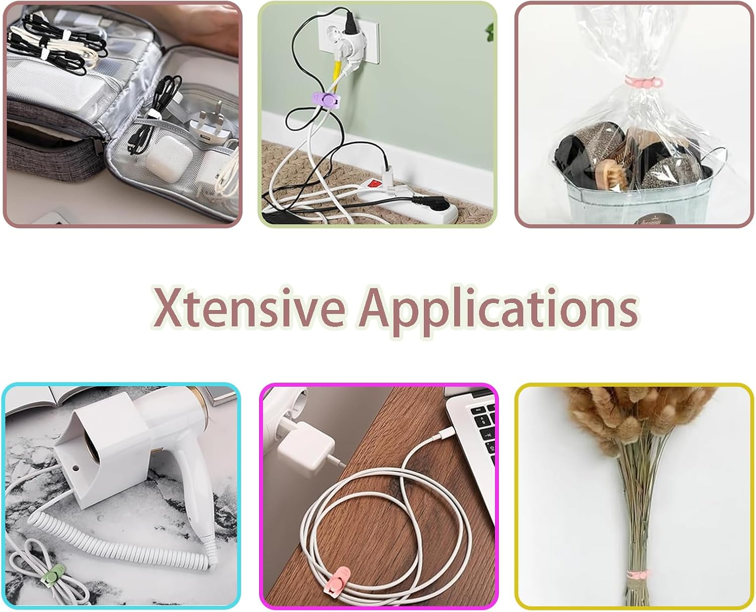 ONBPIY Reusable Silicone Cable Ties 14Pcs 7 Colors Adjustable Cord Organiser & Wire Organiser for Phone Charger Computer Cables image number 6