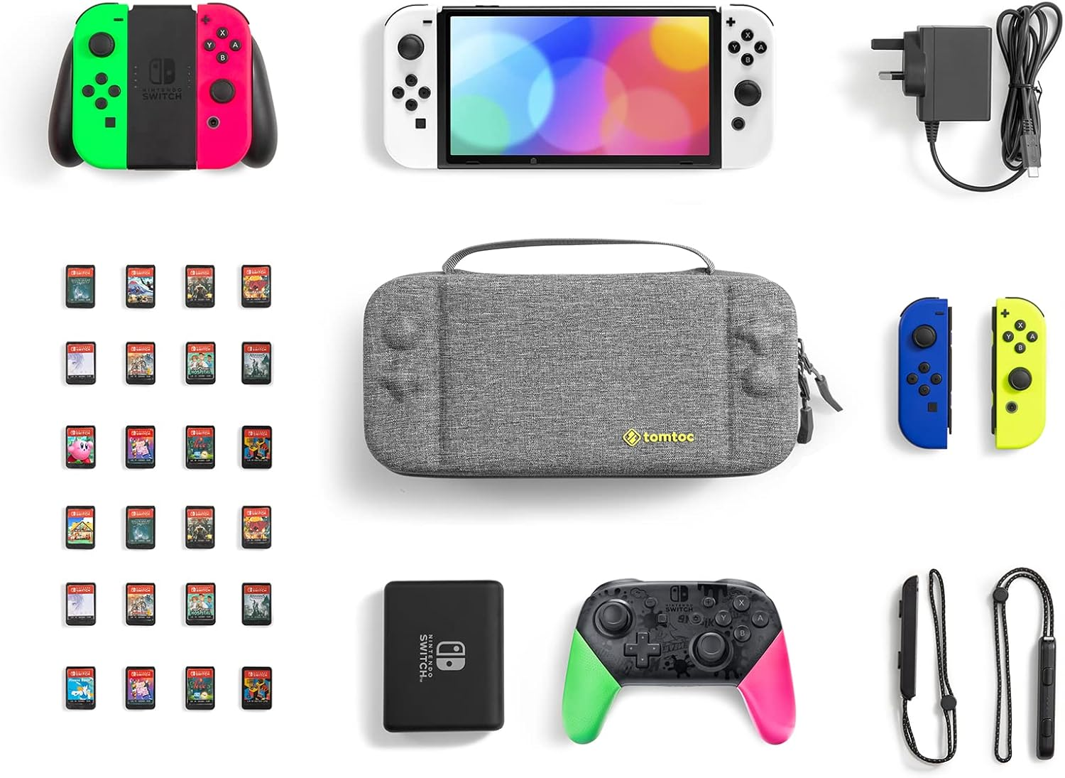 Tomtoc Protective Case for Nintendo Switch Hard Shell Travel Storage Carrying Case Cover Box with 18 Game Cartridges and Handle for Nintendo Switch Console and Accessories image number 6