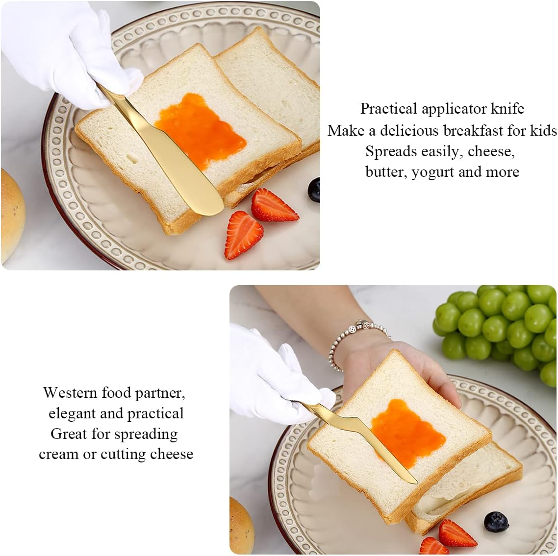 Berglander 5-Piece Cheese Knife Set, Suitable for All Cheeses, Stainless Steel Cheese Knives, Ergonomic Design, Suitable for Cutting Butter (Gold) image number 3