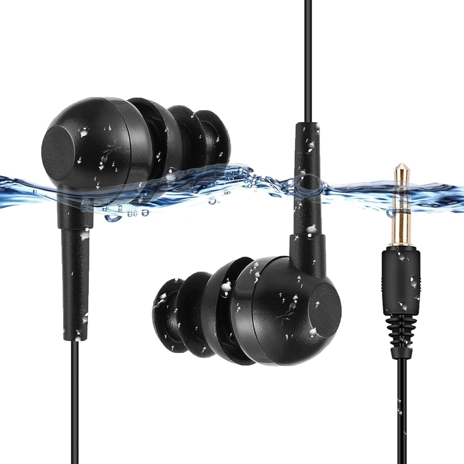 IP68 Waterproof Swimming Headphones with 3.5Mm Jack - 3.6M Underwater Headphones for Lap Swim, Surfing, 40Cm Short Cord with 2 Clips & 4 Size Earbuds image number 1