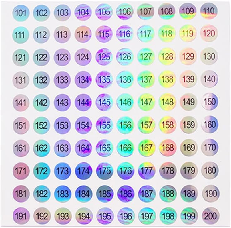 FRAINBOWZ 1 to 200 Waterproof Reflective Laser Number Stickers Circular Self-Adhesive Stickers for Archiving, Coding, Storage, Finishing, Nail Polish Bottle Caps image number 1