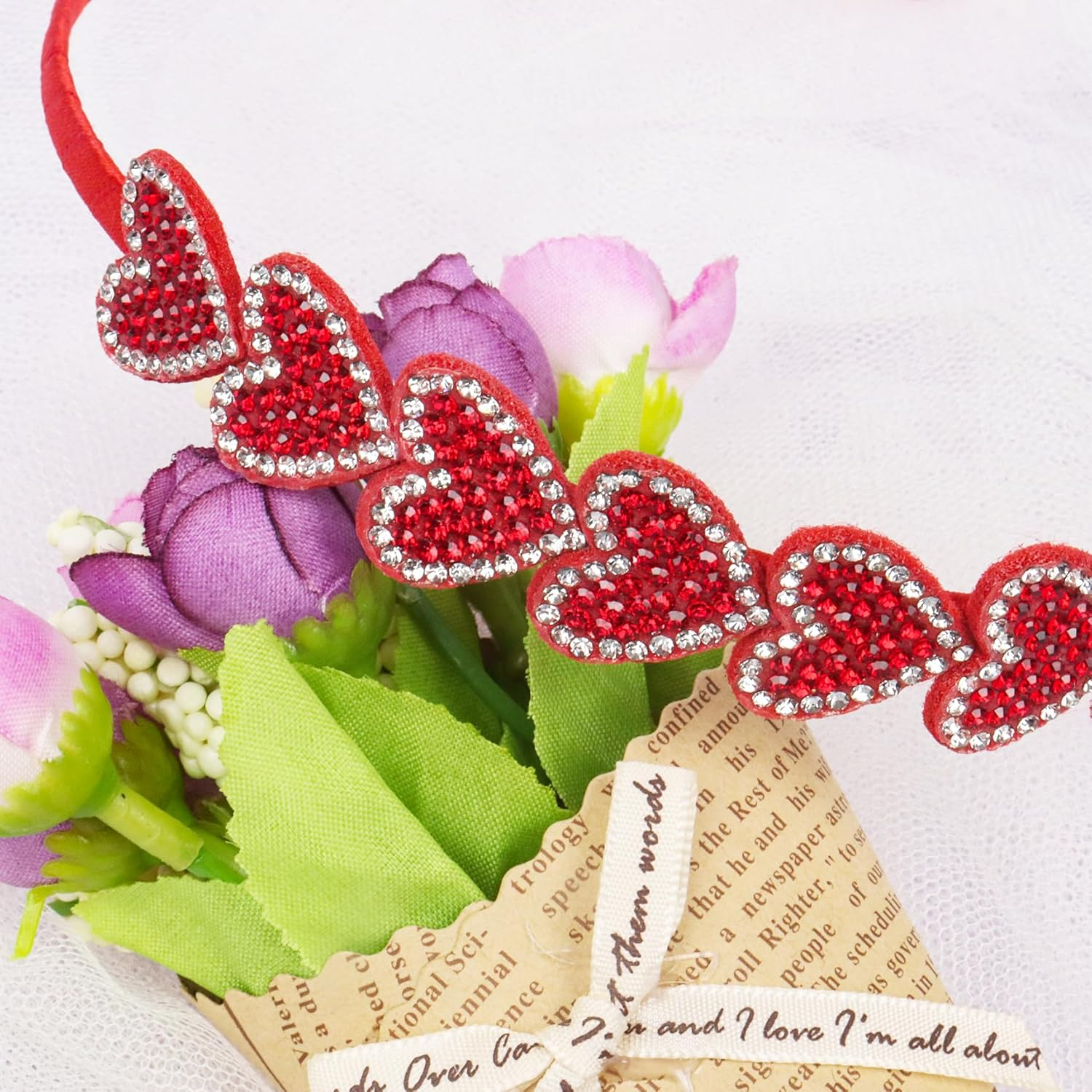 Red Sequin Heart Headbands, Pearl Heart Headband Glitter Love Heart Sequins Headband Pearl Hair Accessories for Valentine'S Day Wedding Birthday - Pink image number 4