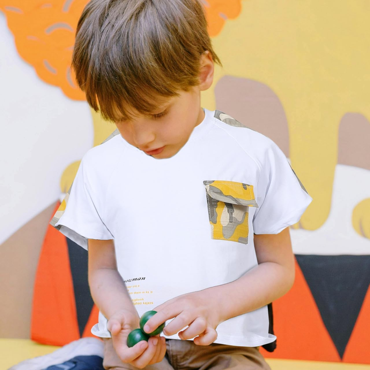 TEHAUX Toddler Boy Summer Outfit: Camo Yellow Short Sleeve T-Shirt & Shorts Set - Breathable Baby Boy Clothes for 1-2 Years image number 2