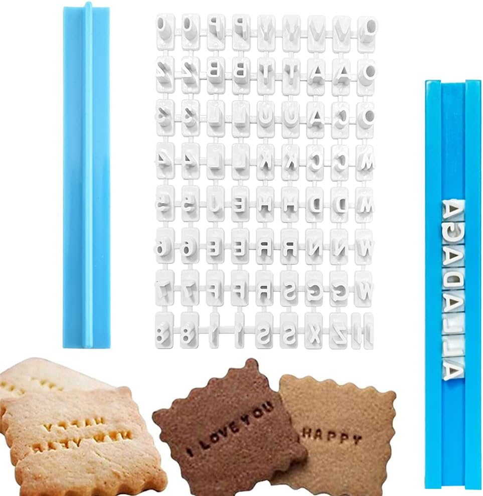 Pack of 72 Alphabet Number Letter Cookie Stamp Set Biscuit Fondant Decorating Baking Impress Mould image number 6