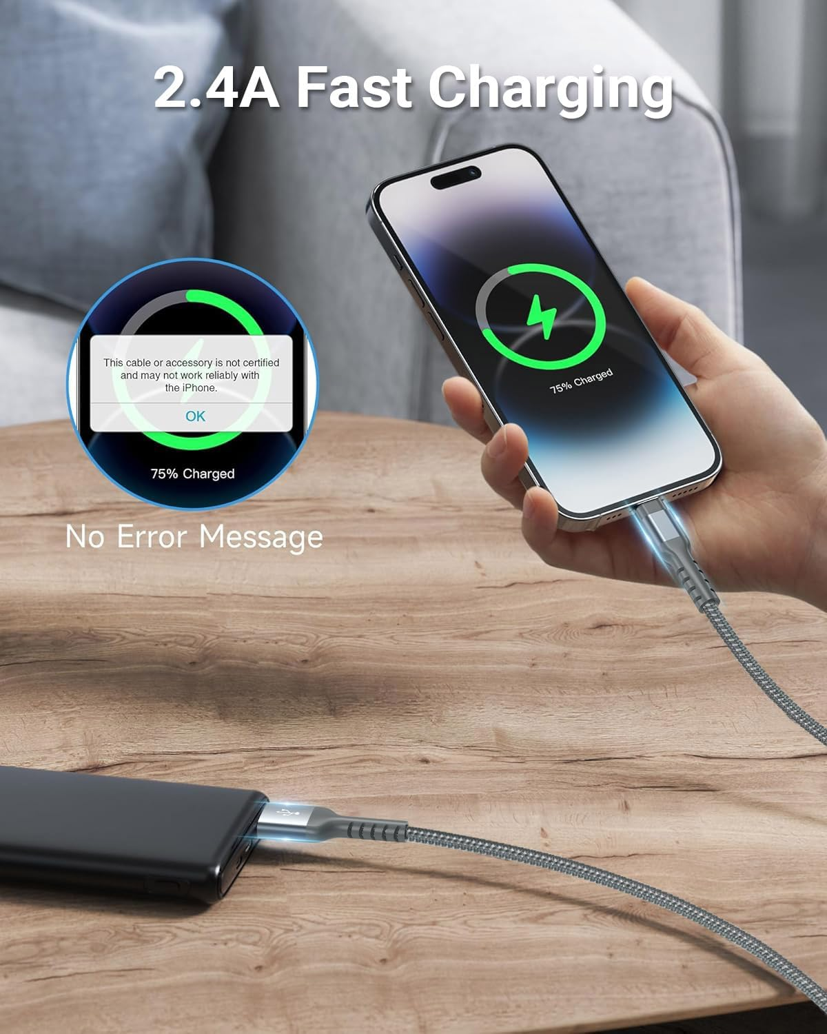 HARIBOL Lightning Cable 1M, Mfi-Certified Iphone Charger Cable, Nylon Braided USB to Lightning Cable Car Charger Compatible, Fast Charging 2.4A & USB 2.0 Sync Compatible with Iphone Ipad Ipod