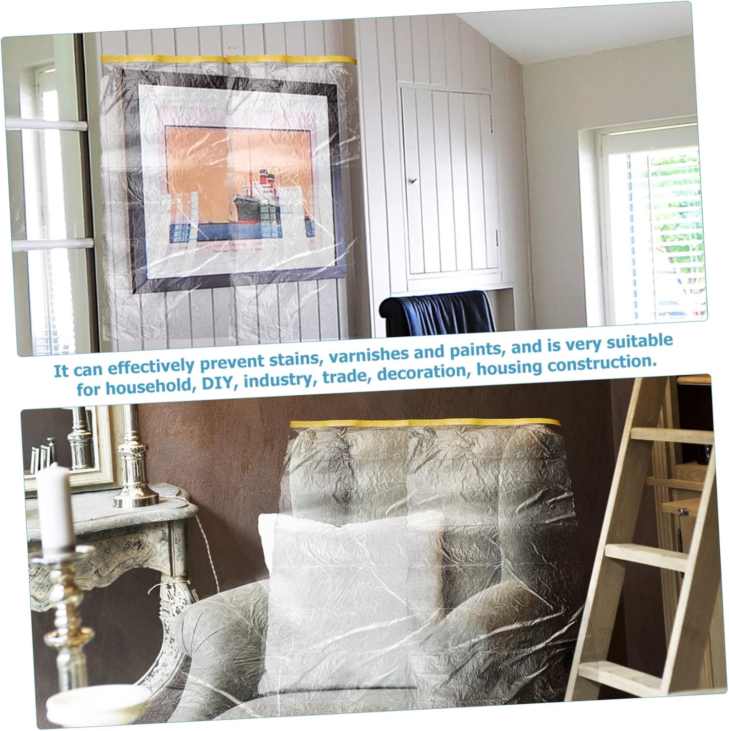 Kisangel 6 Rolls Self-Adhesive Masking Covering Films for Painting Protection Dust Control 30Cmx30M, 55Cmx25M and 55Cmx30M Sizes Suitable for Automotive and Furniture Use image number 4